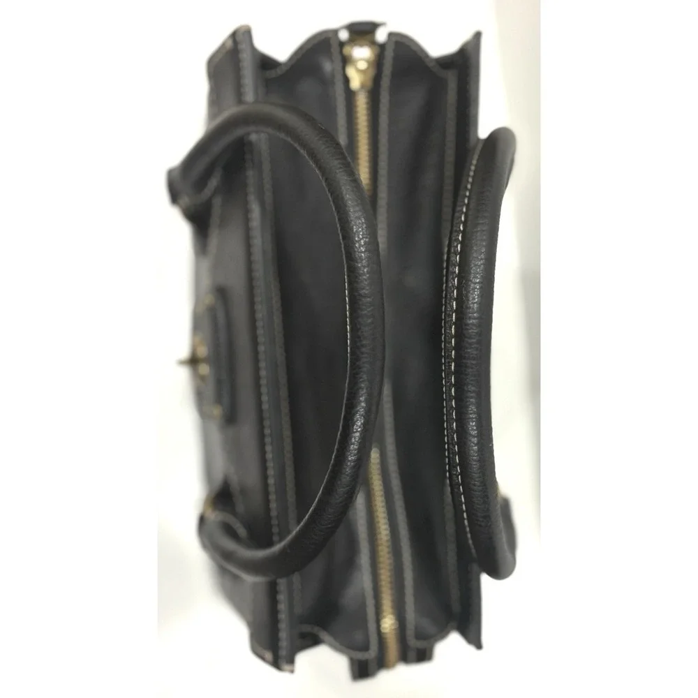 Lauren Ralph Lauren Black Pebbled Satchel Handbag Turn Lock Top Handle Bag